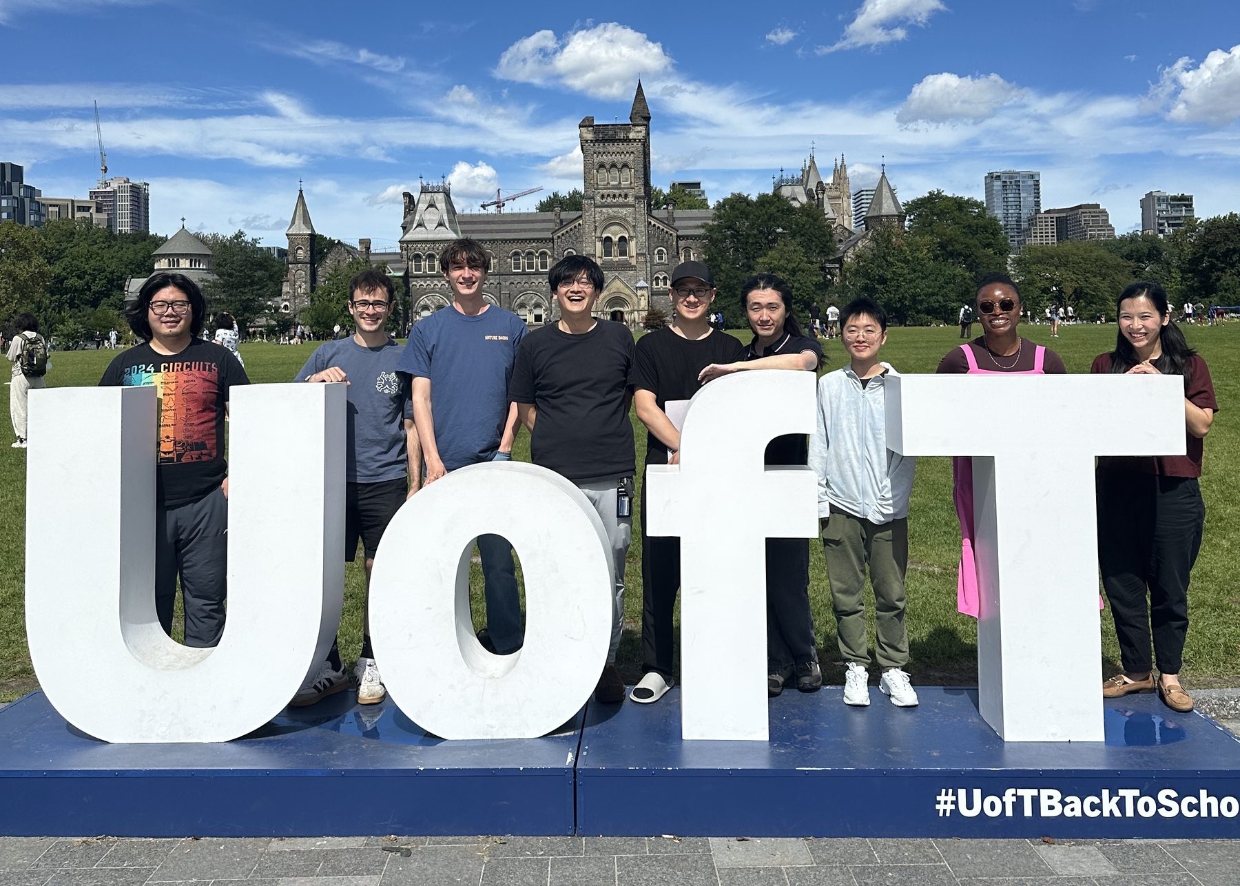 The group at the U of T letters on Front Campus